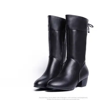 Guminiai batai moterims Black PU Odos 2020 Moterų batai Vidurio Blauzdos Batai Ne Slydimo Dizaino Pavasario Žiemos batai