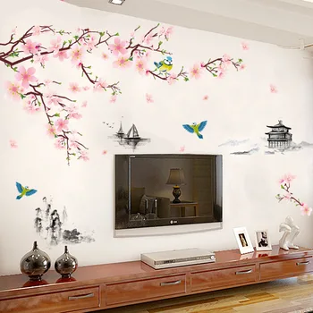 Gėlių Sienų Lipdukai TV, Sofa Sienos Lipdukai Paukščių Namų Dekoro Medžio, Gėlių Namų Dekoro Didelis Dydis