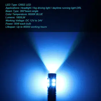 H1 LED Žibintų Lemputės 1800LM 8000K Ice Blue Super Šviesus Automobilių Žibintai, Automobilių Lempos Super Šviesus Automobilio LED Rūko Lemputės H1 CV