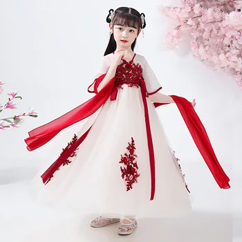 Hanfu Vasarą Šalies Vaikai Suknelės Mergaitėms Retro Gėlių Princesė Dress Kūdikių Vakare Gown Mergina Podiumo Parodyti Vaikams Drabužių Rinkinys