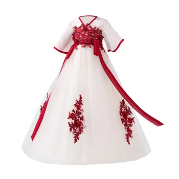 Hanfu Vasarą Šalies Vaikai Suknelės Mergaitėms Retro Gėlių Princesė Dress Kūdikių Vakare Gown Mergina Podiumo Parodyti Vaikams Drabužių Rinkinys