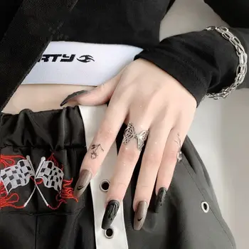 Harajuku Gotikos Derliaus Estetinės Tuščiaviduriai Sidabro Spalvos Drugelis Žiedų, skirtų Moterų, Vyrų Egirl Pažintys Punk Juvelyrinių dirbinių Pardavimas, Didmeninė