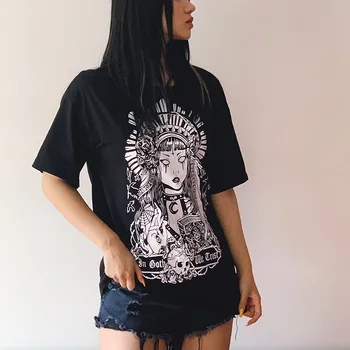 Harajuku Marškinėliai Laisvi Marškinėliai Moterims Gothic Girl Vasaros Viršūnes Tee Trumpas Rankovėmis Tee Black Streetwear