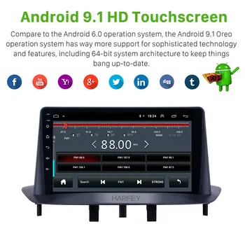 Harfey GPS Automobilio Radijo 9 colių Android 9.0 HD Touchscreen už Renault Megane 3 2009 2010 2011 2012 2013 paramos Carplay SWC