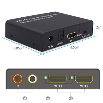 HDMI suderinamus 1x2 Splitter su Audio Extractor Parama 5.1 CH/2CH 4Kx2K Konverteris Adapteris