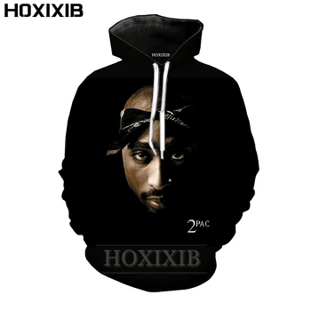 HOXIXIB 2Pac Hoodies Rudenį 3D Spausdinimo Reperis Tupac Megztinis Vyrams Bliuzono Aktorius ilgomis Rankovėmis Moterims Gobtuvu Harajuku Atostogų Streetwear