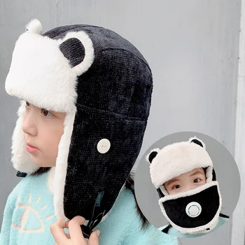 HT3382 Šiltas rusijos Skrybėlę Vaikams Mielas Ausis Earflap Bžūp Berniukų, Mergaičių Žiemą Kepurės su Kauke Vaikų Vėjo rusijos Bžūp Bombonešis Skrybėlę