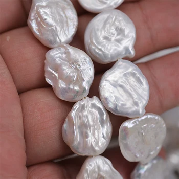 ICNWAY 20pieces Natūralios Baltos spalvos Gėlavandenių Perlų 20-25mm Brangakmenio Monetos Karoliukai, Sidabro 925 Papuošalai Priėmimo 
