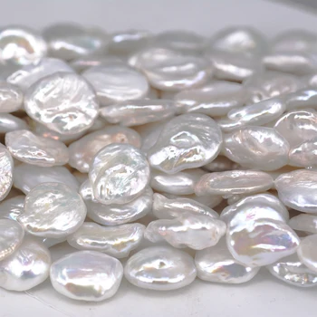 ICNWAY 20pieces Natūralios Baltos spalvos Gėlavandenių Perlų 20-25mm Brangakmenio Monetos Karoliukai, Sidabro 925 Papuošalai Priėmimo 