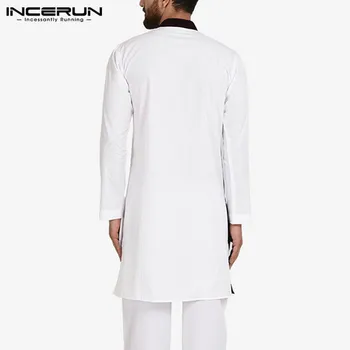 Indijos Drabužiai Vyrams, ilgomis Rankovėmis Kratinys Marškinėliai Kurtas Elegantiškas 2021 Stovėti Apykaklės, Mygtuką Retro Ilgai Viršūnes Musulmonų Kaftan INCERUN 7