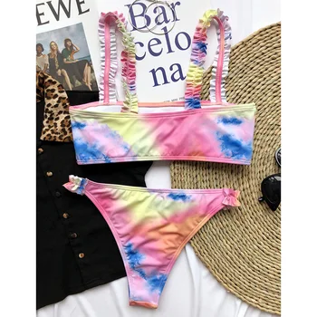 INGAGA Bandeau Bikini Maudymosi Pynimas maudymosi Kostiumėliai Moterims, Aukštos Sumažinti Biquni Paplūdimio Push Up Maudymosi Kostiumai 2021 Bikini Komplektas
