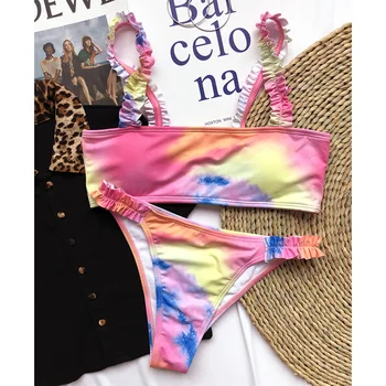 INGAGA Bandeau Bikini Maudymosi Pynimas maudymosi Kostiumėliai Moterims, Aukštos Sumažinti Biquni Paplūdimio Push Up Maudymosi Kostiumai 2021 Bikini Komplektas