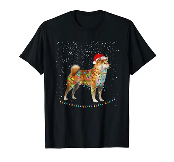 Inu Santa Hat Dovana-vyriški T-Shirt-Black Juokinga Linksmų Shiba Marškinėlius Kalėdų Šuo