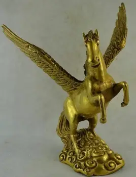 Išskirtinį Kinijos Senas, Rankų Darbas Vario Drožyba Pegasus Flying Horse Nuostabus Zodiako Gyvūnų Statula