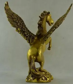 Išskirtinį Kinijos Senas, Rankų Darbas Vario Drožyba Pegasus Flying Horse Nuostabus Zodiako Gyvūnų Statula