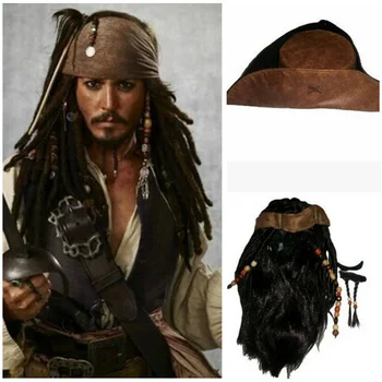 Jack Sparrow Cosplay apranga Karibų jūros Piratai Striukė, Liemenė Diržo Marškinėliai, Kelnės, Kostiumas Nustatyti Helovinas Perukas ir skrybėlę