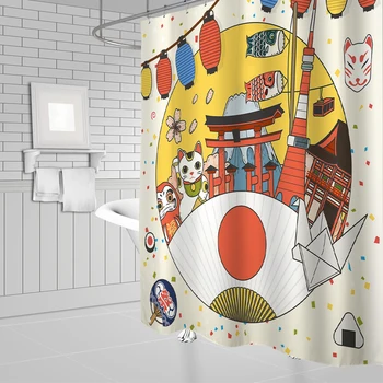 Japonija Karpis Reklama Japoniško stiliaus Lucky Katė Spausdinti Vonios Užuolaidos Vonios kambarys Maudymosi Padengti Dušo Užuolaidos su 12 vnt. Kabliukų