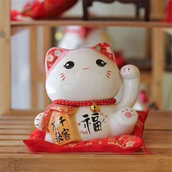Japonijos 6 colių Maneki Neko Keramikos Pasisekė Kačių Namų Puošybai Darbalaukio Ornamentu Likimo Katės taupyklė Fengshui Amatų Dovanos