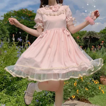 Japonijos Minkštas Sesuo Saldus Lolita Girl Dress Kasdien Big Swing Pasakų Suknelė Vasaros Moterų 2020 M. Princesė Nėrinių Lankas Arbata Šalis Suknelės