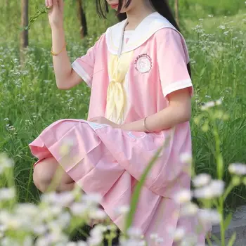 Japonijos saldus Harajuku dviejų dalių komplektas rožinė moterų marškiniai ir sijonas streetwear moteriški drabužiai preppy pavasario atitikimo rinkiniai