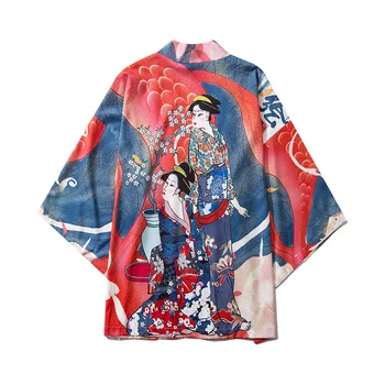 Japonijos Spausdinti Kimono Moterų Harajuku Hip-Hop Mados Atsitiktinis Streetwear Striukė Vasarą Laisvas Megztinis Kimono