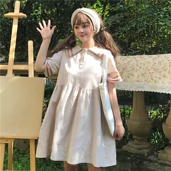 Japonijos Vasaros Prarasti trumpomis Rankovėmis Suknelė minkštas sesuo mielas karinio jūrų laivyno apykaklės prarasti Suknelė PreppyStyle Mielas Suknelė