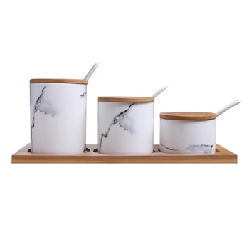 Japonų kūrybos marmurinė keramikos prieskonių indelį nustatyti, virtuvės prieskonių dėžutė medinis padėklas medienos, padengti aliejaus druskos, galite pagardinti butelis c