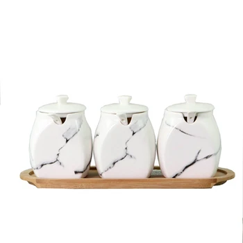 Japonų kūrybos marmurinė keramikos prieskonių indelį nustatyti, virtuvės prieskonių dėžutė medinis padėklas medienos, padengti aliejaus druskos, galite pagardinti butelis c