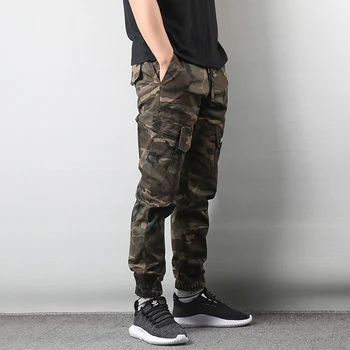 Japonų Stiliaus Mados, Vyrų Džinsai Kamufliažas Karinės Armijos Kelnes Didelis Kišenėje Krovinių Kelnės Vyrams Elastinga Juosmens Hip-Hop Jogger Kelnės