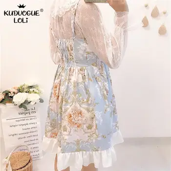 Japonų Stiliaus Mergina Dress Nėrinių Vasaros Naują Atvykimo Moterys-Šviežios Nėrinių Suknelė + Dugno ilgomis Rankovėmis Perspektyvos Marškinėliai Dviejų dalių Komplektas