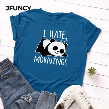 JFUNCY Plius Dydis Tingus Panda Print T-shirt korėjos Moterys Medvilnės Marškinėlius Vasaros Tees Viršūnes Trumpas Rankovės Moteris Marškinėliai Moterų Marškiniai