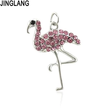 JINGLANG Karšto Pardavimo Flamingo Žavesio Kristalų Gyvūnų Karoliukai tinka Apyrankės Originalus Autentiškas Priedai Papuošalų 30 vnt