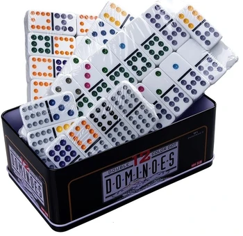 Juego de domino doble 12 de colores 91 fichas caja metalo domino