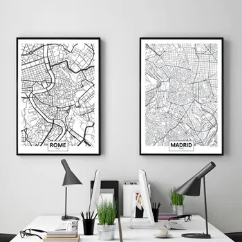 Juoda Ir Balta Žodžiai Plakatas Miesto Žemėlapį, Paryžiuje, Londone, Niujorke, Šiaurės Spausdinti Drobės Tapybos Sienos Nuotrauka Už Gyvenimo Namų Puošybai