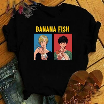 Juokinga, Japonija, Anime, Bananų Žuvų Marškinėliai Moteriška Manga T-shirt Streetwear T-marškinėliai trumpomis Rankovėmis Bananų Žuvų Marškinėlius Grafinis Tees Viršūnės