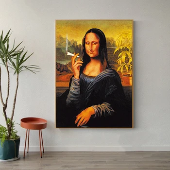 Juokinga Rūkymas Mona Lisa Aliejaus Tapybai Garsaus Plakatai ir Spausdina ant Drobės Apdaila Sienos Meno Nuotrauką Kambarį Namų Dekoro