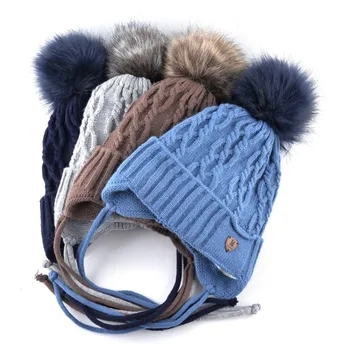K Prekės Žiemą, Skrybėlės, Šaliko Nustatyti Vaikams Šiltų Megztinių Beanies Su Pompom Vaikų Twist modelis Ausų Flap Kepurė Berniukams, Mergaitėms Storos Kepurės