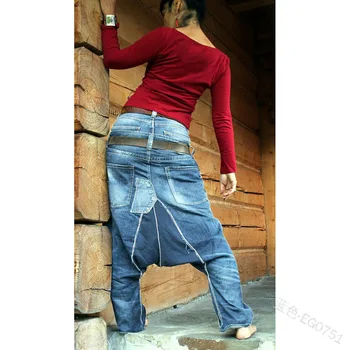 Kalenmos Moteris, Džinsai Naujo Stiliaus Dvigubo Juostos Mados Mėlyna Prarasti Baggy Kelnės Ilgos Moteris Baggy Pants Derliaus Streetwear