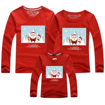 Kalėdų Šeimos Atitikimo Komplektus Šeimos Pažvelgti Suaugusiųjų ir Vaikų Long sleeve T-shirt Mama Ir Man Drabužius Šeima Naujųjų Metų Drabužių