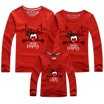 Kalėdų Šeimos Atitikimo Komplektus Šeimos Pažvelgti Suaugusiųjų ir Vaikų Long sleeve T-shirt Mama Ir Man Drabužius Šeima Naujųjų Metų Drabužių