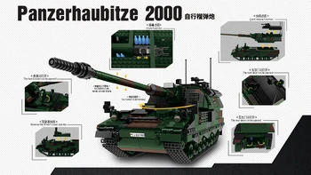 Karinės įrangos pardavimas, biuro įrangos Ginklas Armijos Temą PZH2000 Self-Propelled Grenade Patrankos Šarvuotos Bakas Blokai WW2 Modelis Plytų Žaislai