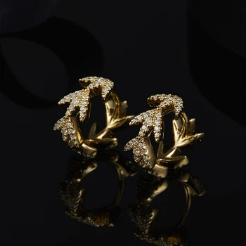 Karšto 925 Geltonos Aukso Cinamono Lapų Hoopas Auskarai Paprasta Kviečių Ausies Cirkonis Moterų Vestuvių Papuošalai
