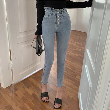 Karšto parduoti aukšto juosmens moterų džinsus elegantiškos mados ruožas stora kelnės korėjos versija ins sunkiųjų diamond sagtis džinsai