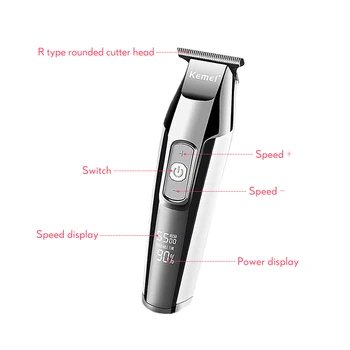 Kemei Profesionali Plaukų Clipper LCD Ekranas 0mm Baldheaded Barzda Žoliapjovės Vyrų Pjovimo Staklės, Elektriniai Plaukų Kirpimas Razor 40D