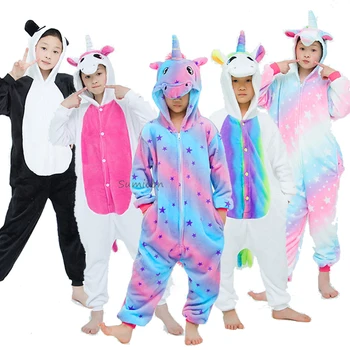 Kigurumi Vaikų Flanelė Pižama Vaikams Žiemos Sleepwear Berniukai Onesies Mergaičių Naktiniai Marškiniai, Pižamos Rinkiniai Vienaragis Tigras Panda Gyvūnų Pyjama