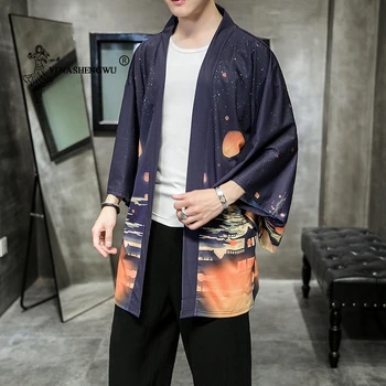 Kimono Megztinis Vyrams Japonų Kimono Vyrų Yukata Spausdinti Azijos Kimono Cosplay Kostiumų Viršuje, Apsauga Nuo Saulės, Marškinėlius Paplūdimio Plonas Atsitiktinis Kailis