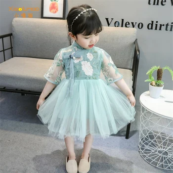 Kinų tradicinė suknelė vaikams siuvinėjimo mergaitės ekologiškos medvilnės 2020 metų vasaros cheongsam tiktok drabužiai didmeninė, drabužių