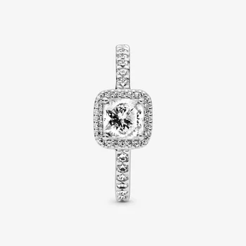 Klasikinis ir Kristalų Autentiški 925 Sterlingas Sidabro Moterų Žiedai Aikštėje Sparkle Halo Žiedai Moterims 