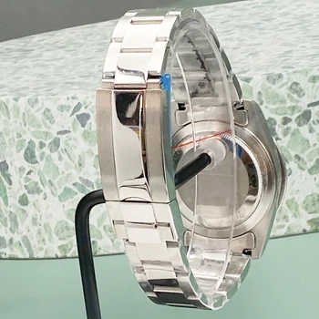 Klasikinis retro stiliaus 39,5 mm vyrų automatinis mechaninis laikrodis akrilo, nerūdijančio plieno atveju šviesos mėlyna aliuminio ratlankio vyras
