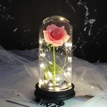 Kolba puošyba stiklo kupolas naujas LED šviesos su juoda bazė Galaxy rose vestuvių dekoravimui Valentino Dienos dovanų